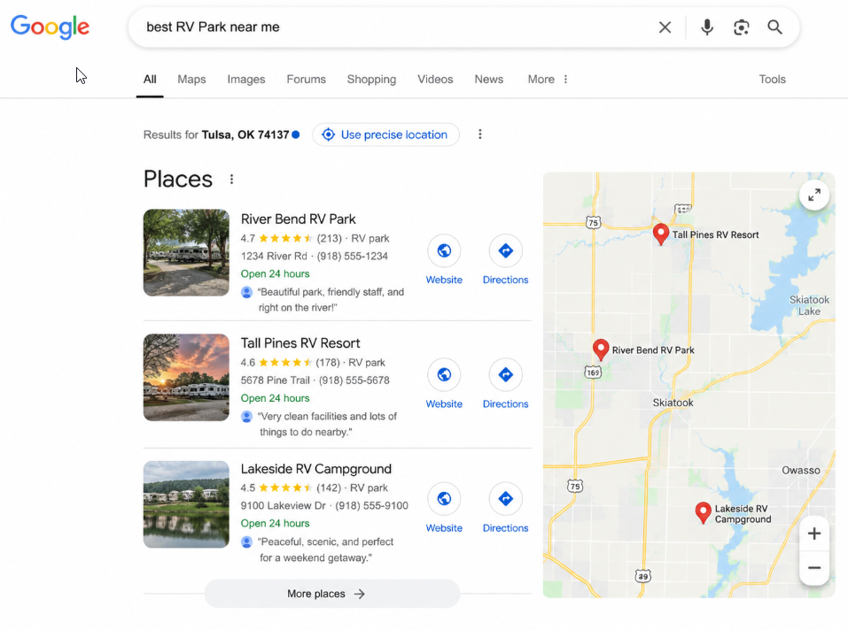 RV park website design and campground marketing