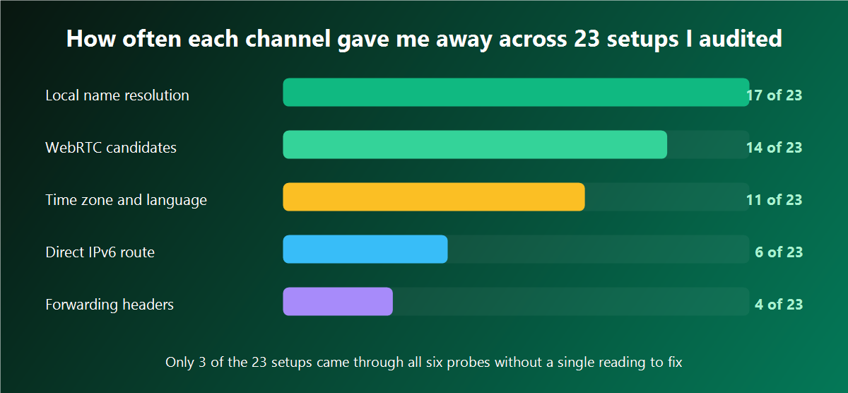 How often each channel gave me away across the setups I audited