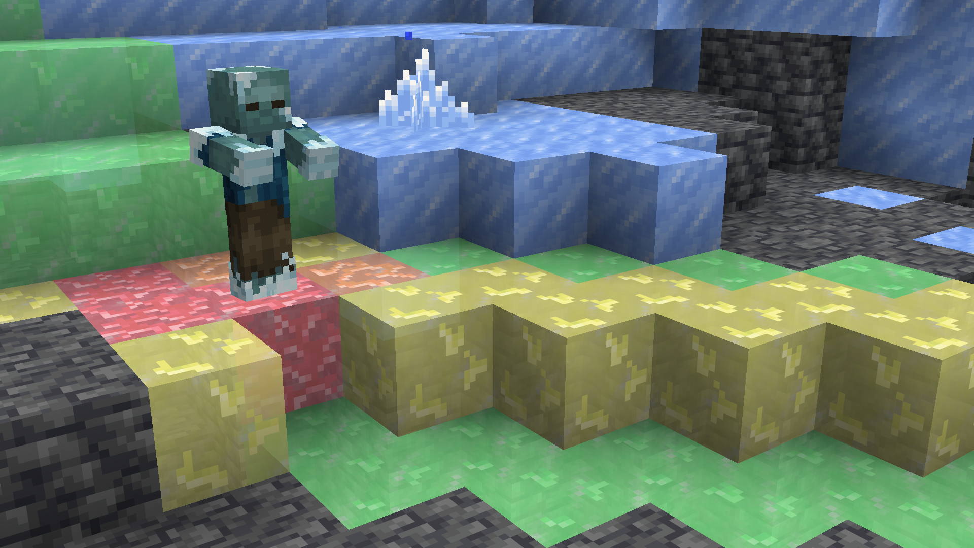 A Frostbite standing over a chunk of Brittle Ice